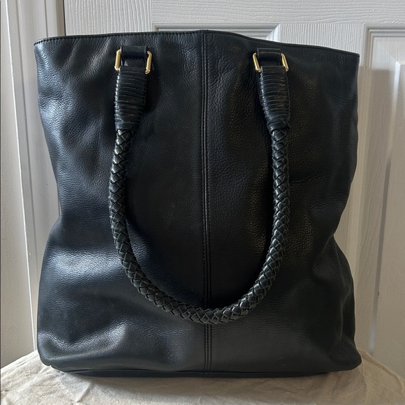 Margot Classic Black Leather Tote Handbag with Braided Handles - Picture 2 of 5